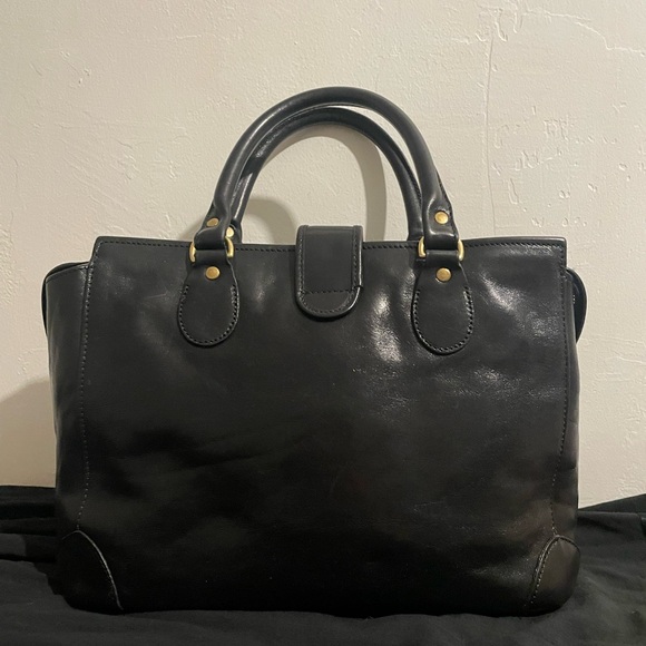 Vintage Brahmin 80s, Black Leather Doctor bag, Velour Interior, Brass Hardware - Picture 11 of 12